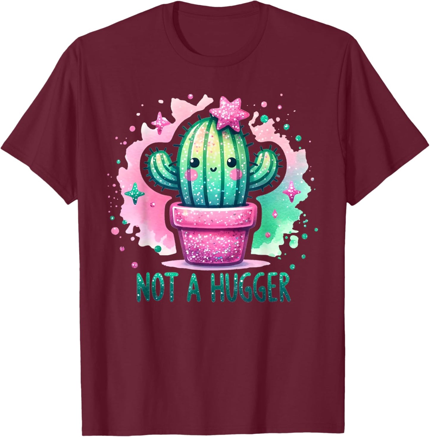 Not A Hugger Funny Vintage Cactus Cute Girl Women Sarcastic T-Shirt - T-Shirt | Maroon