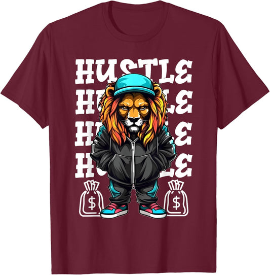 Hip Hop Lion Hustle Money Urban Drip Streetwear Black King T-Shirt - T-Shirt | Maroon