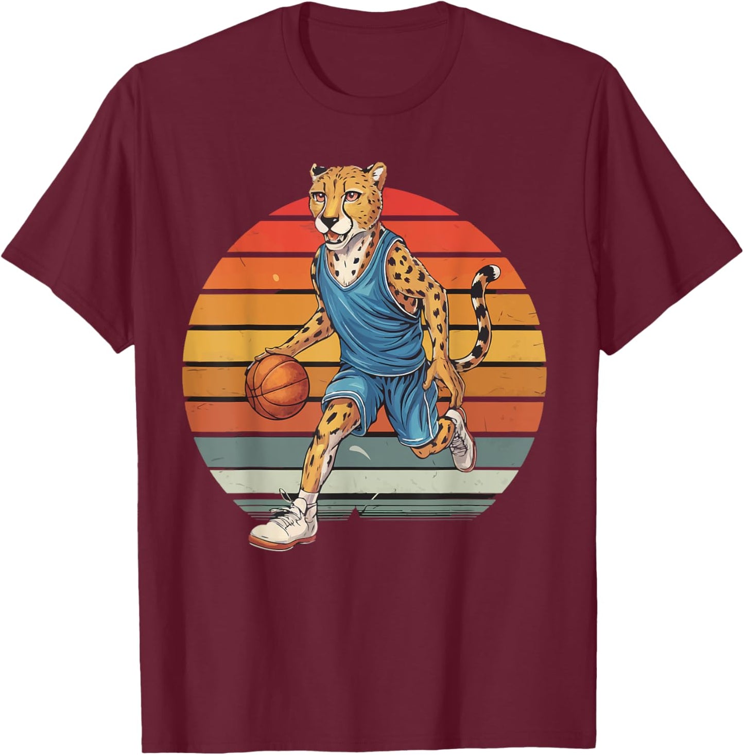 Vintage cheetah Playing Basketball cheetah lovers basketball T-Shirt - T-Shirt | Maroon