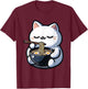 Cat Eating Ramen Noodles Kawaii Anime Japanese Cute Neko T-Shirt - T-Shirt | Maroon