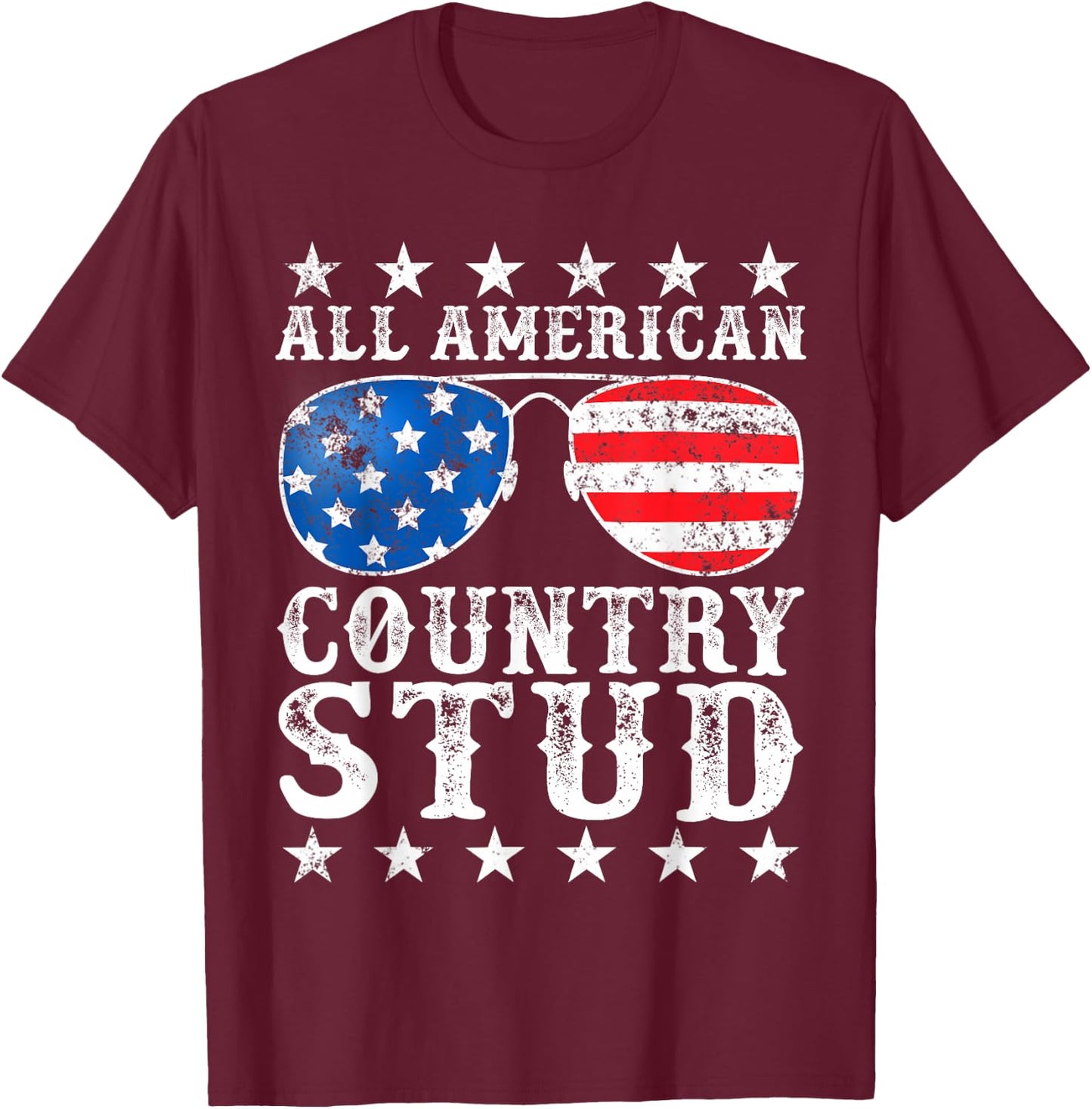 All American Stud Boy Country 4th of July USA Flag Gift T-Shirt - T-Shirt | Maroon