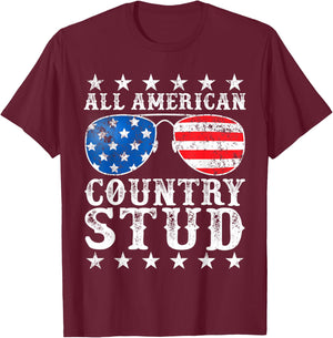All American Stud Boy Country 4th of July USA Flag Gift T-Shirt - T-Shirt | Maroon