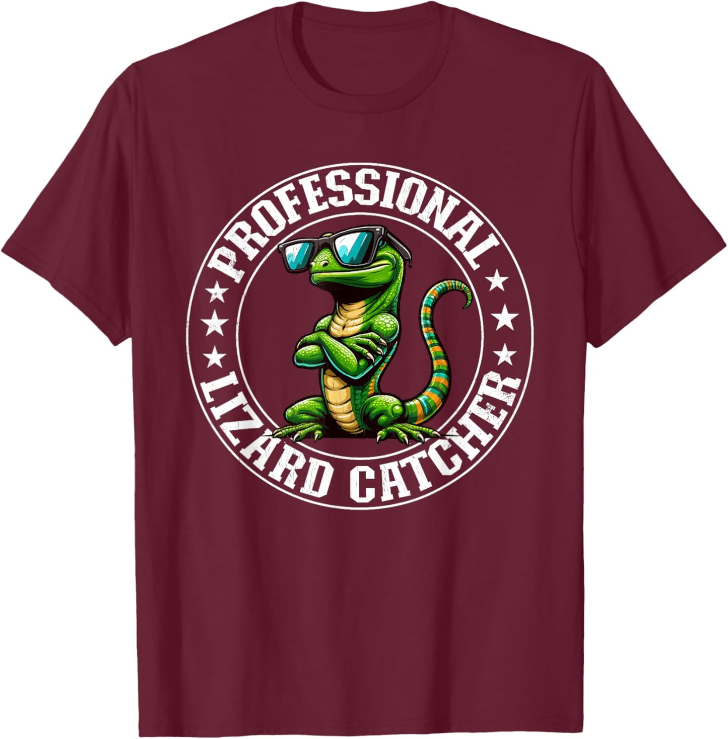 Professional Lizard Catcher Funny Retro Gecko Lizard Hunter T-Shirt - T-Shirt | Maroon