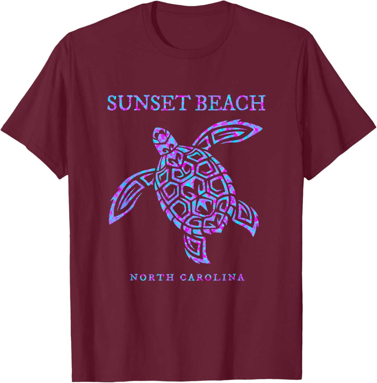 Sunset Beach North Carolina Sea Turtle Beach Vacation T-Shirt - T-Shirt | Maroon
