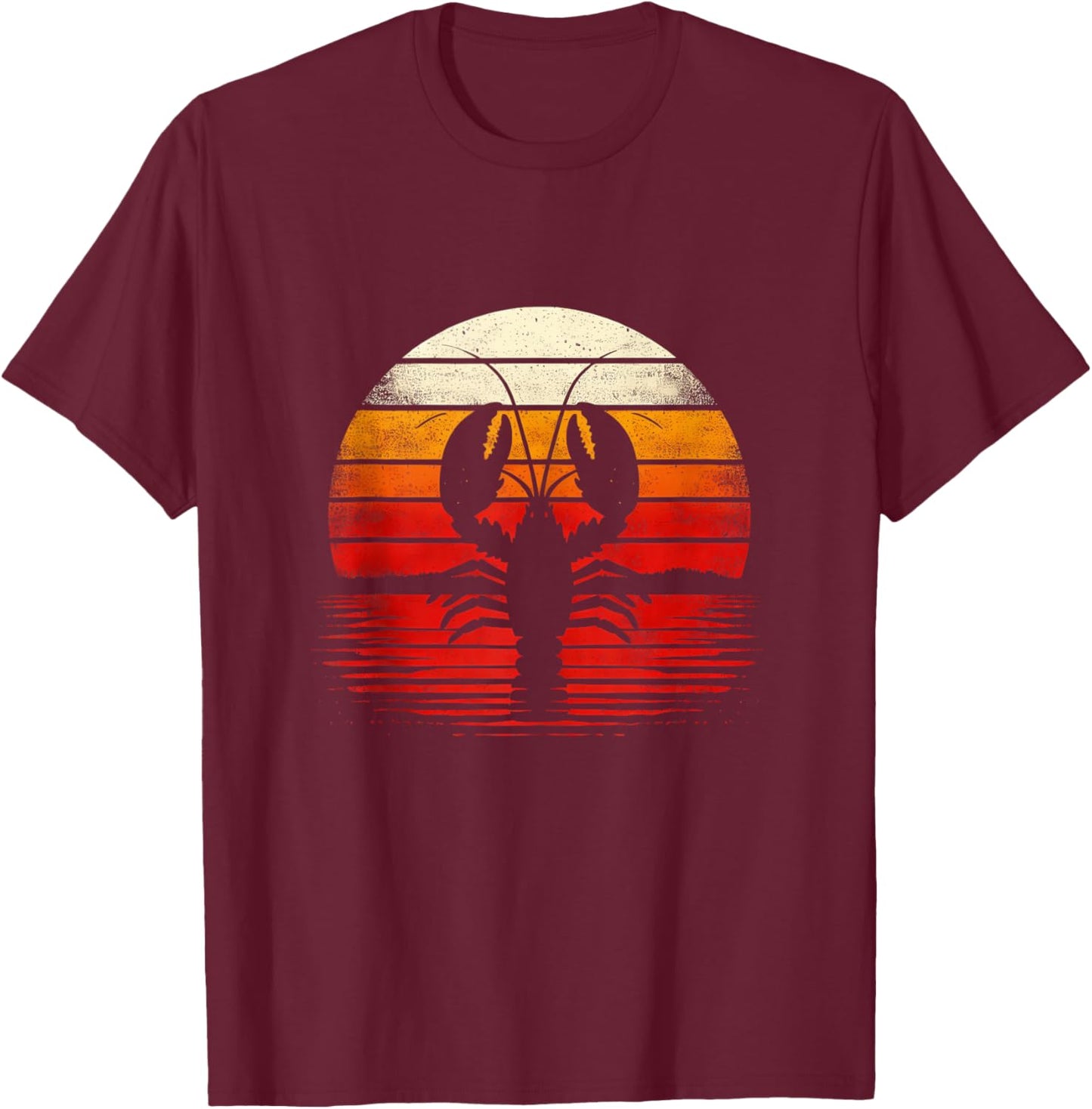 Lobster Sunset Retro Style Safari Vintage 70s Fishing T-Shirt - T-Shirt | Maroon