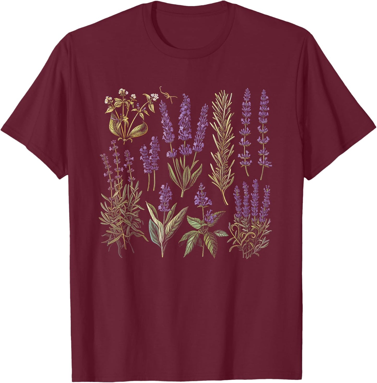 Vintage Botanical Lavender Flower Girl Cute Floral Plant Mom T-Shirt - T-Shirt | Maroon