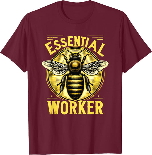 Essential Worker Beekeeper Beekeeping Hive Bees Retro T-Shirt - T-Shirt | Maroon