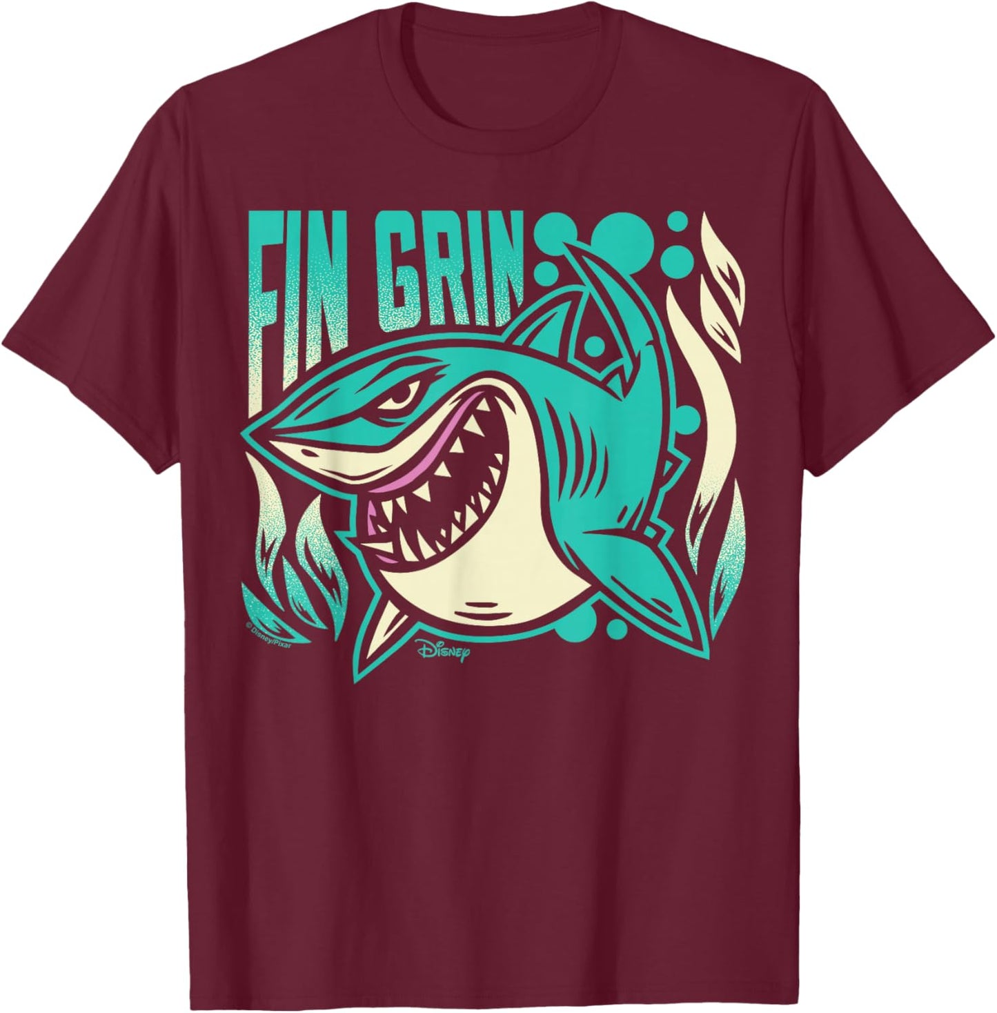 Finding Nemo - Bruce Shark Fin Grin T-Shirt - T-Shirt | Maroon