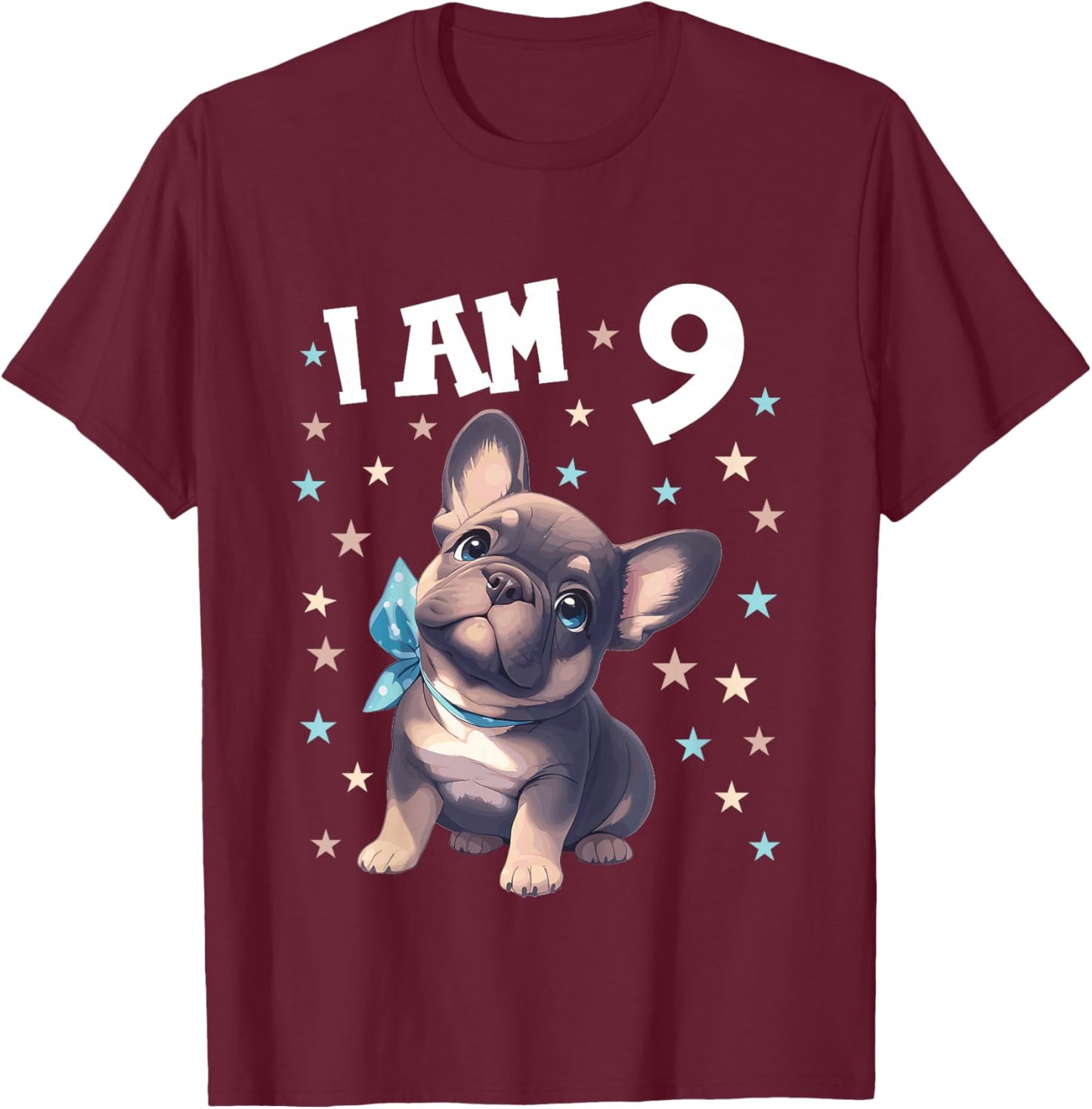 Kids 9 Years old 9th birthday French Bulldogs French Bulldog T-Shirt - T-Shirt | Maroon