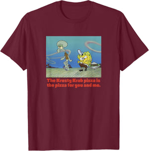 Spongebob Squarepants Spongebob Squidward Pizza T-Shirt - T-Shirt | Maroon
