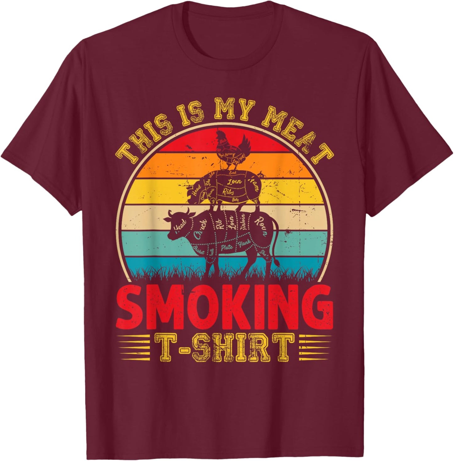 Vintage This Is My Meat Smoking BBQ Smokers Lovers T-Shirt - T-Shirt | Maroon