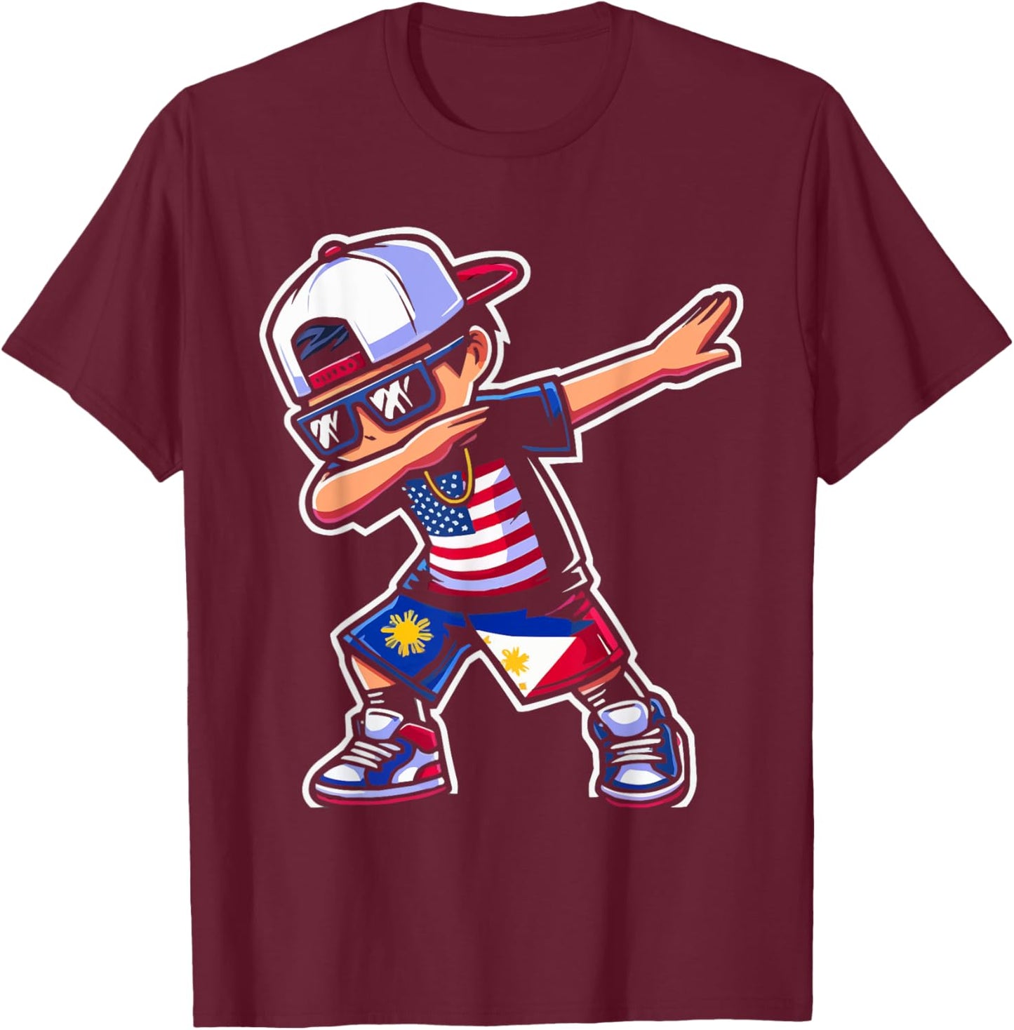 Half Filipino Half American USA Flag Philippines America T-Shirt - T-Shirt | Maroon