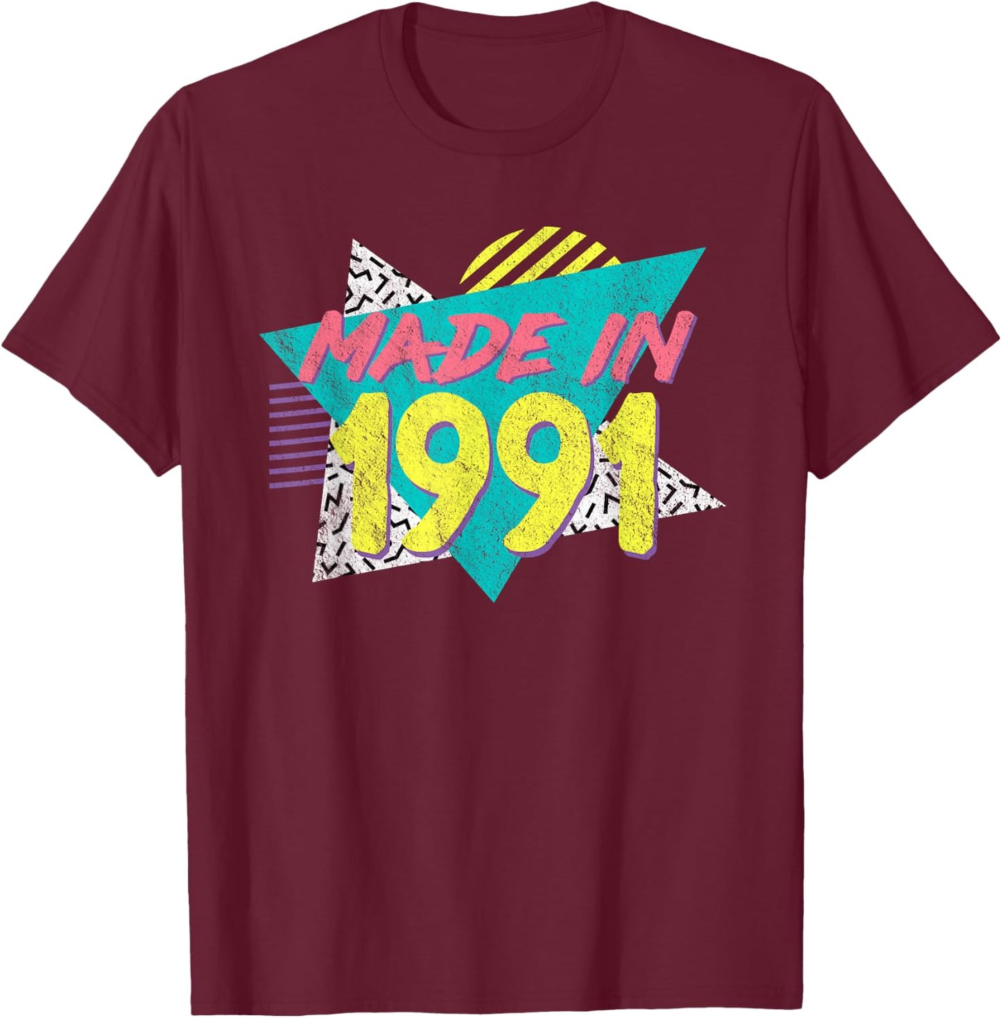 Made in 1991 Retro Vintage 34th Birthday T-Shirt - T-Shirt | Maroon