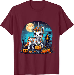 Cute Halloween Skeleton Unicorn Girls Women Witchy Halloween T-Shirt - T-Shirt | Maroon