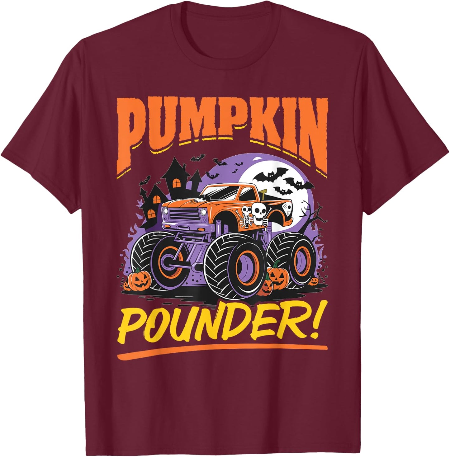 Monster Truck Halloween Pumpkin Pounder! T-Shirt - T-Shirt | Maroon