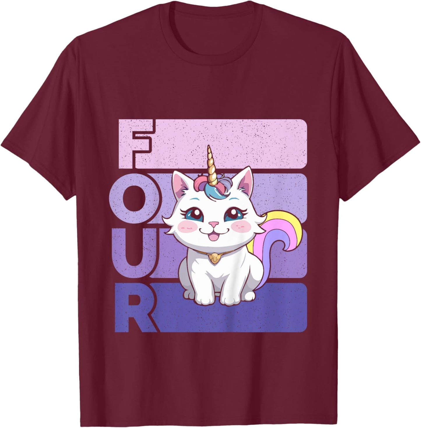 Kids Caticorn 4th Birthday Cat Unicorn 4 Year Old Girl B-day T-Shirt - T-Shirt | Maroon