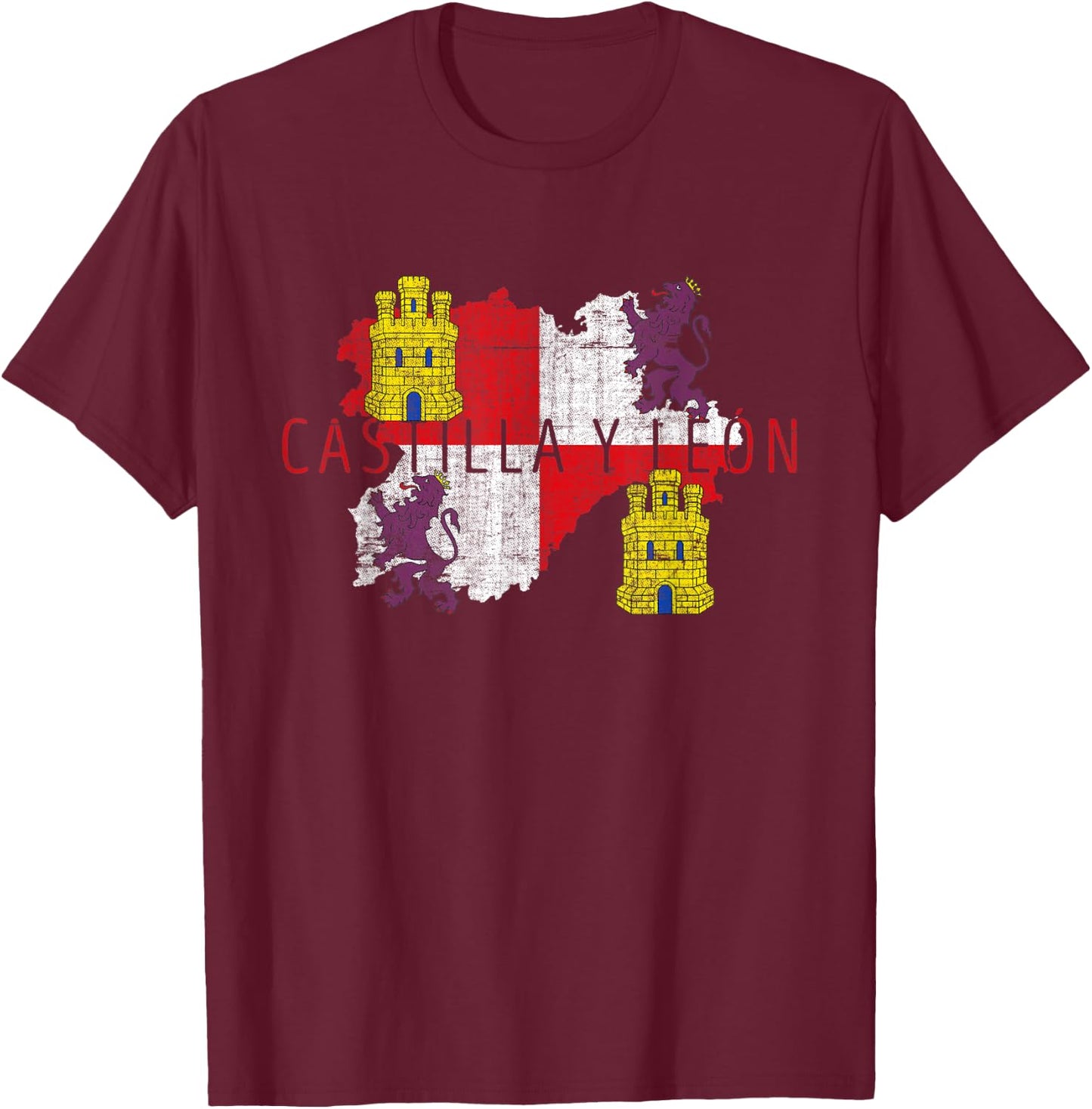 Castilian Map and Flag - Castilla y León Spain Souvenir T-Shirt - T-Shirt | Maroon
