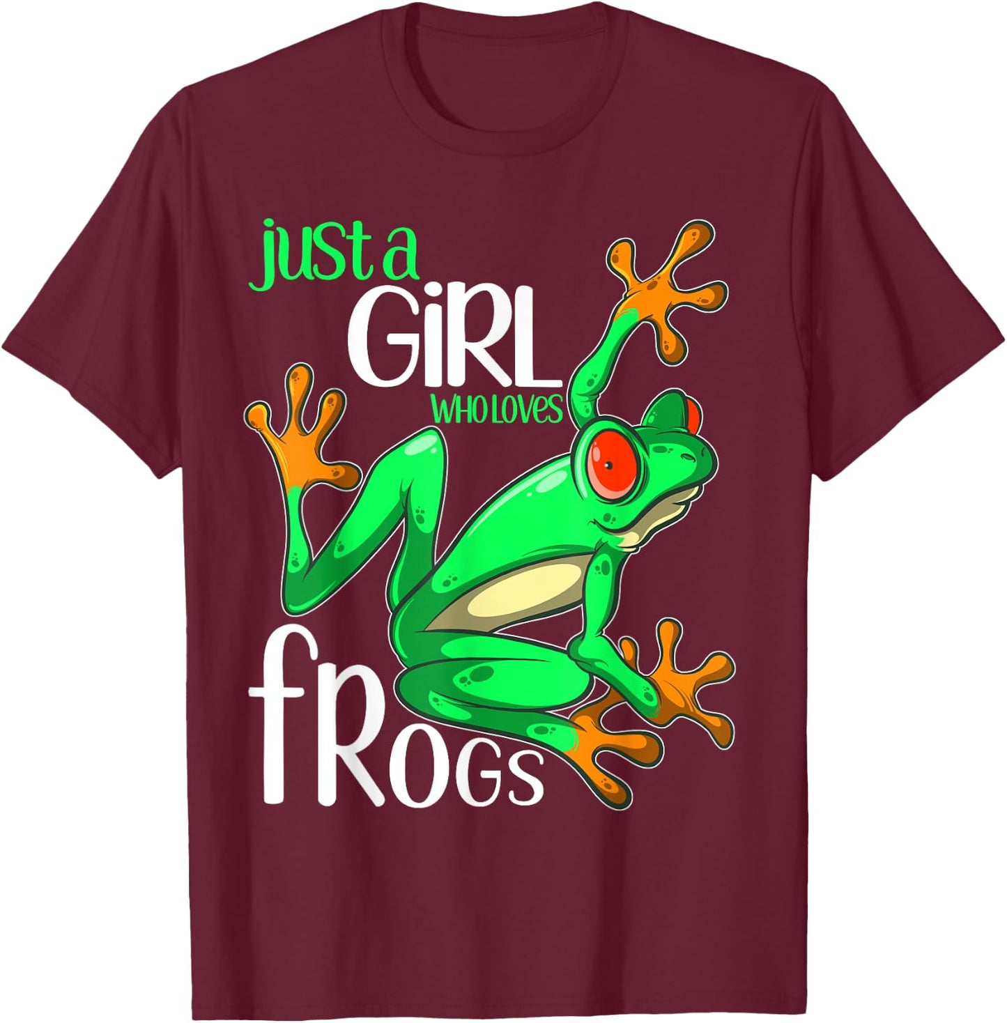 Just a Girl Who Loves Frogs Gift and Girls Frog T-Shirt - T-Shirt | Maroon