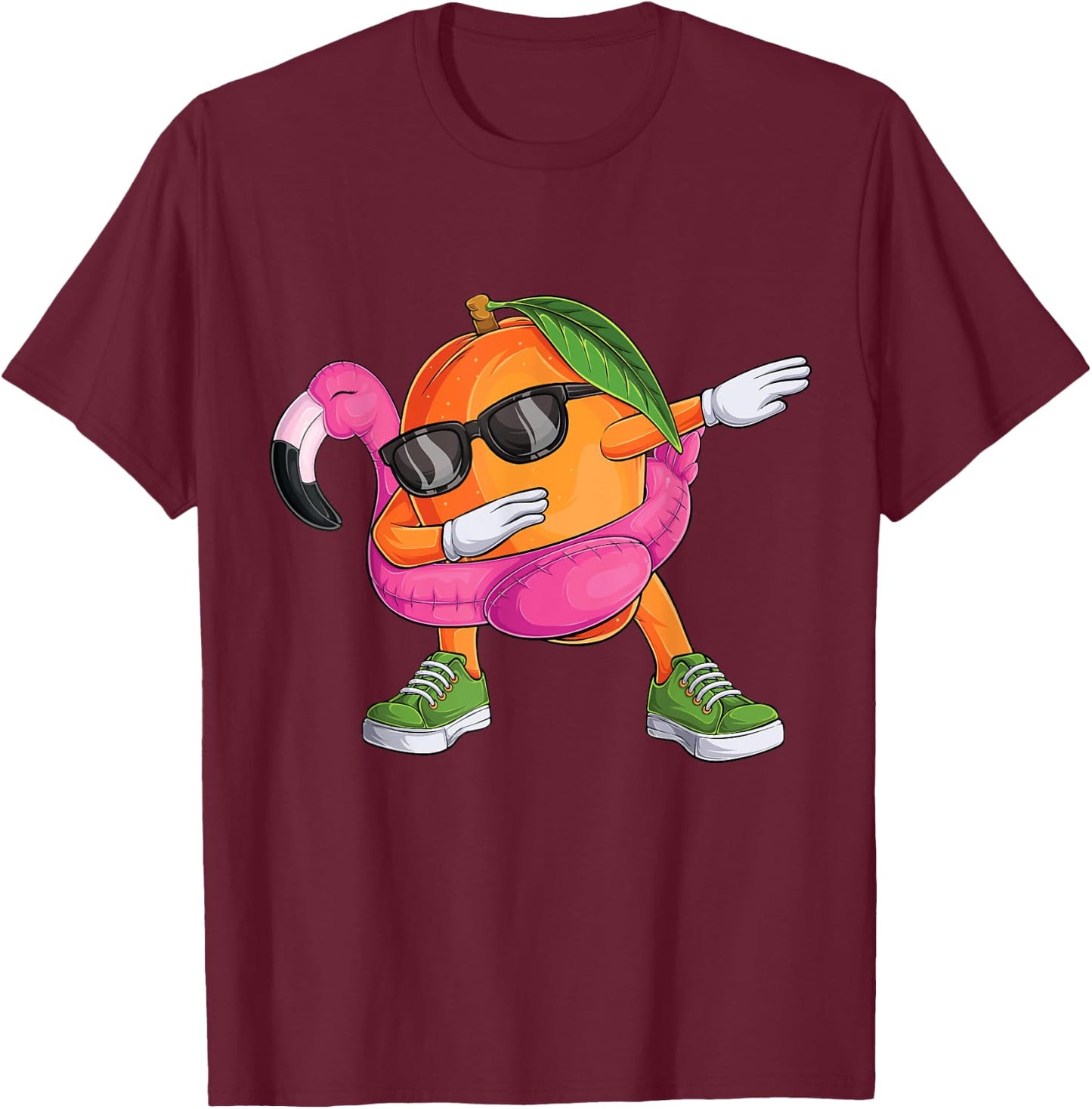 Dabbing Mango Flamingo Tropical aloha Beach Hawaiian T-Shirt - T-Shirt | Maroon