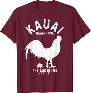 Kauai 1959 The Garden Isle Chicken Hawaii Vintage Hawaiian T-Shirt - T-Shirt | Maroon