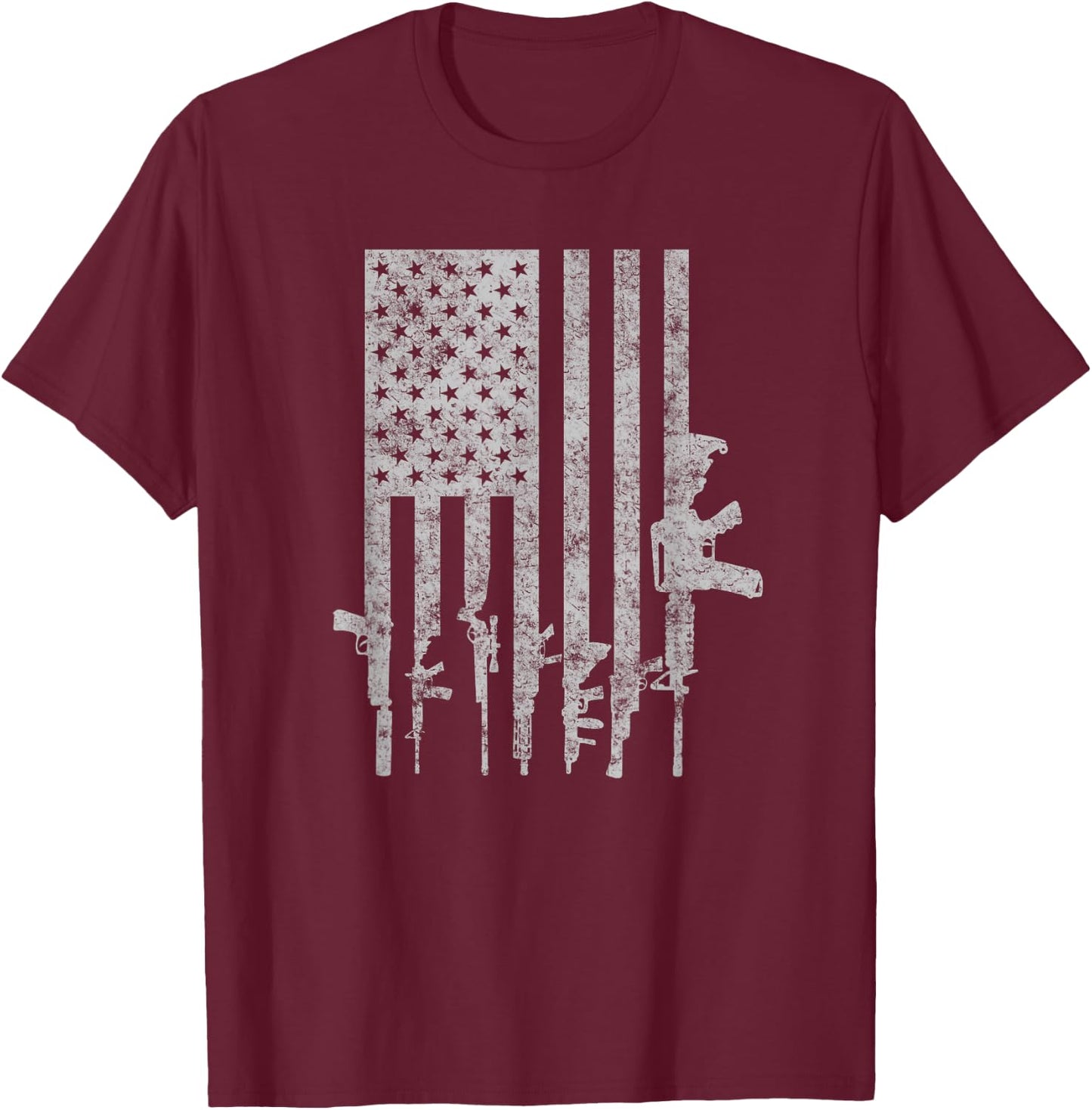 Distressed American Flag Guns Cool Pro Gun Top T-Shirt - T-Shirt | Maroon
