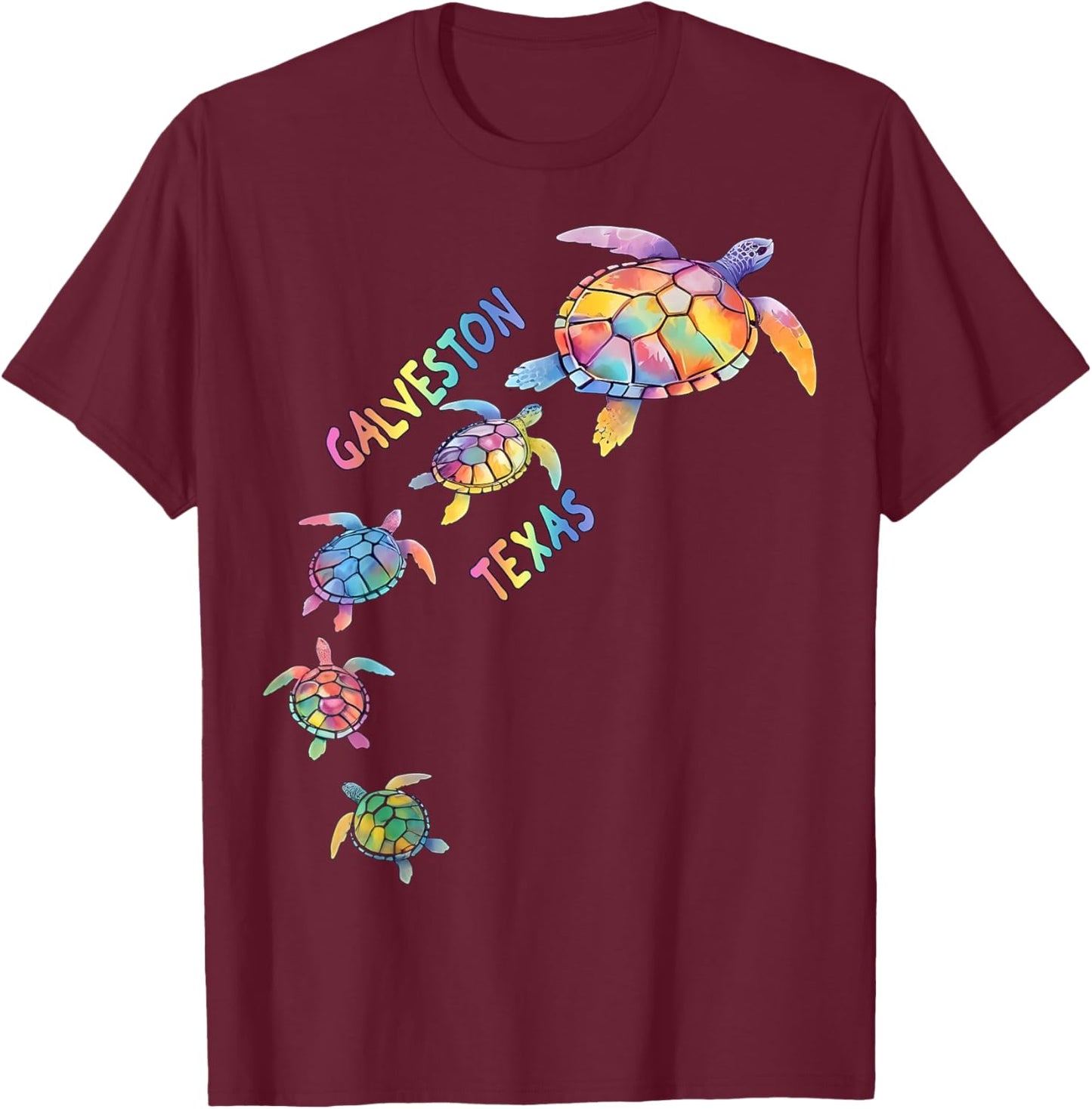 Galveston Texas Sea Turtle Lover Colorful GB Beach Vacation T-Shirt - T-Shirt | Maroon