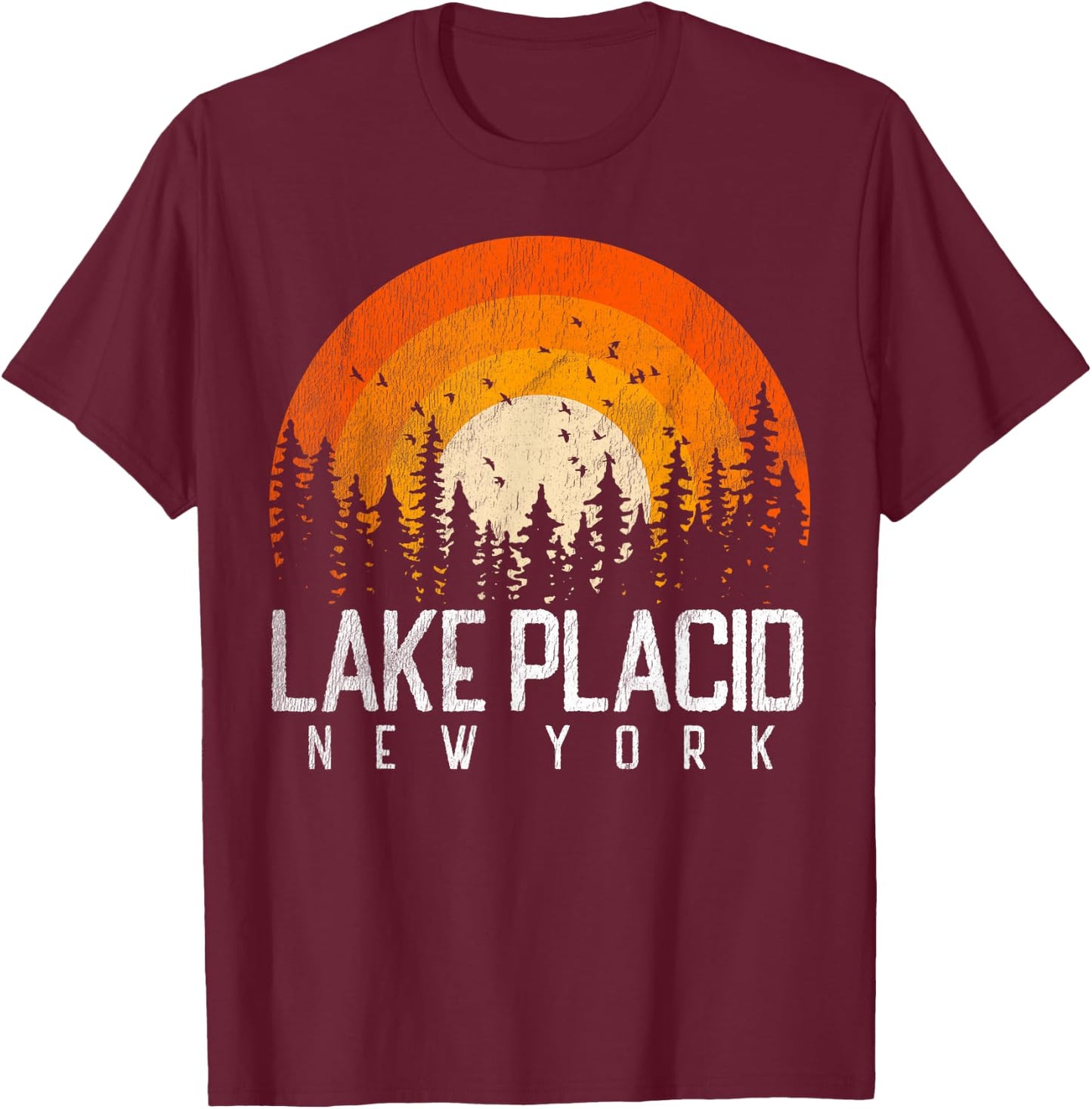 Lake Placid New York NY Shirt Retro Vintage 70s 80s 90s Gift T-Shirt - T-Shirt | Maroon