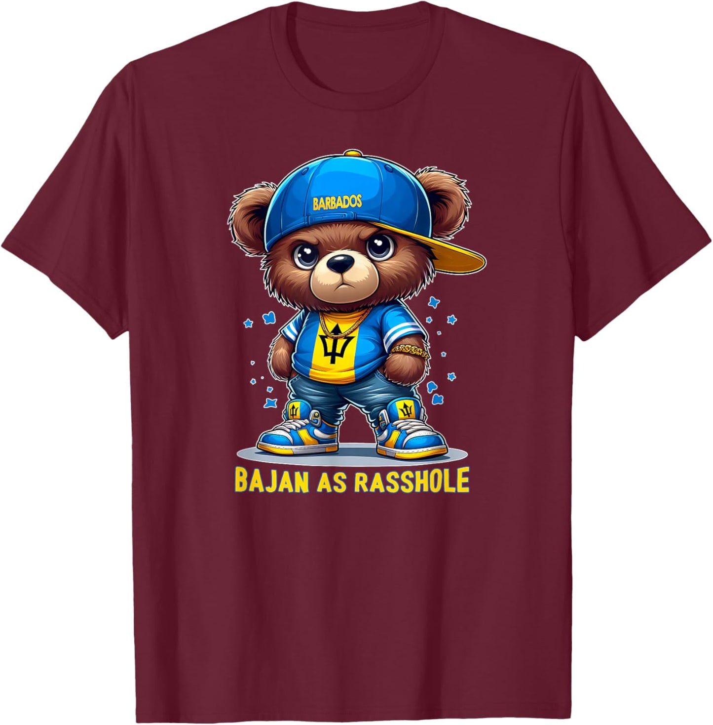 BAJAN AS RASSHOLE Cute Teddy Bear Barbados Flag Souvenir T-Shirt - T-Shirt | Maroon