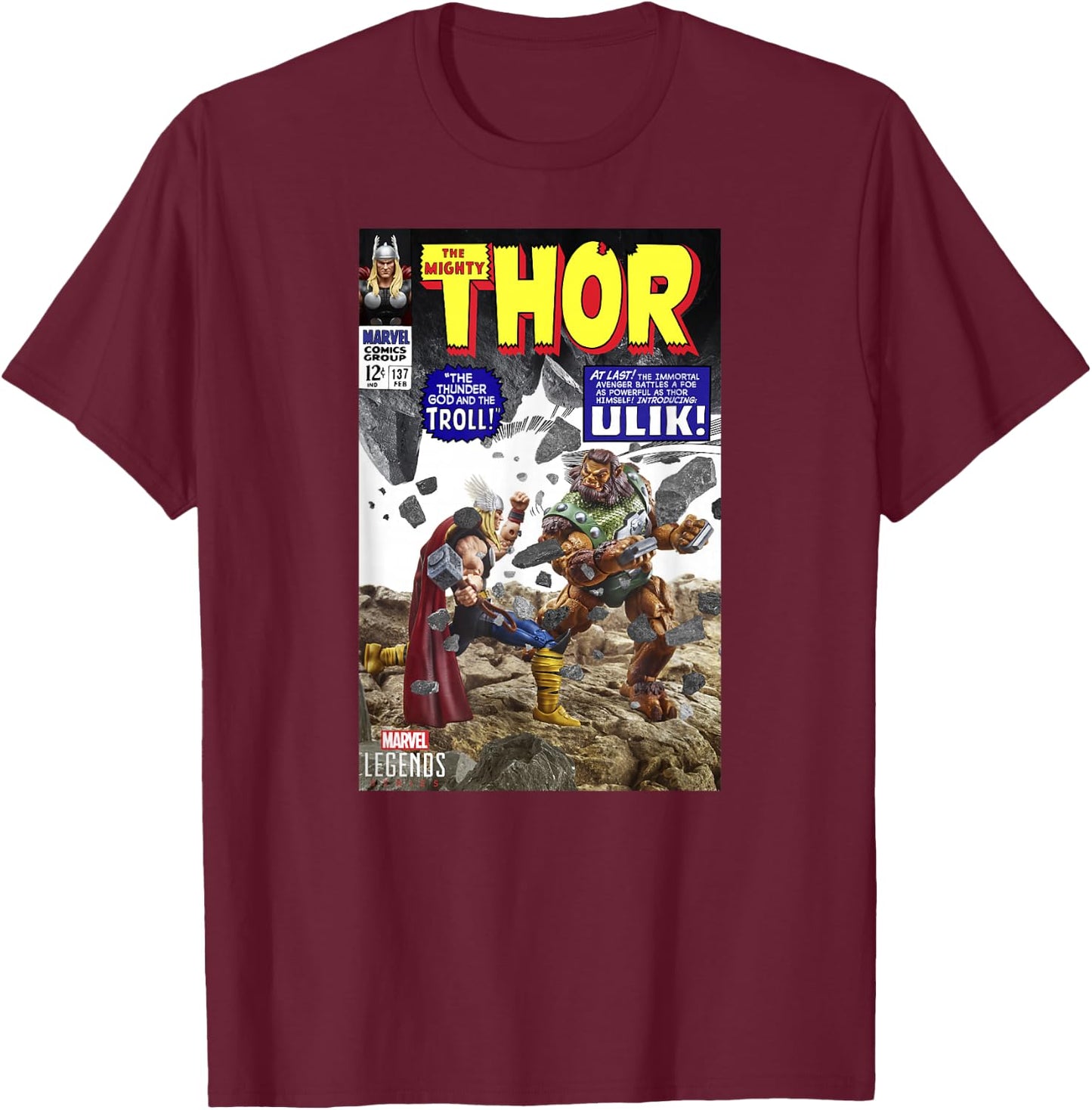 Marvel Legends Series Thor VS Olik Troll Comic Cover T-Shirt - T-Shirt | Maroon
