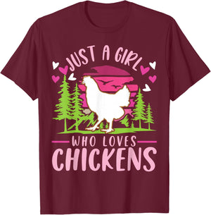 Just a girl who loves Chickens Girl Farmer T-Shirt - T-Shirt | Maroon