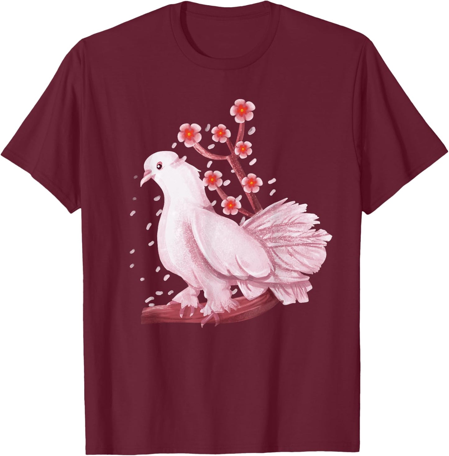 Vintage Dove Pigeon Bird Shirt Gift Japanese Cherry Blossom T-Shirt - T-Shirt | Maroon