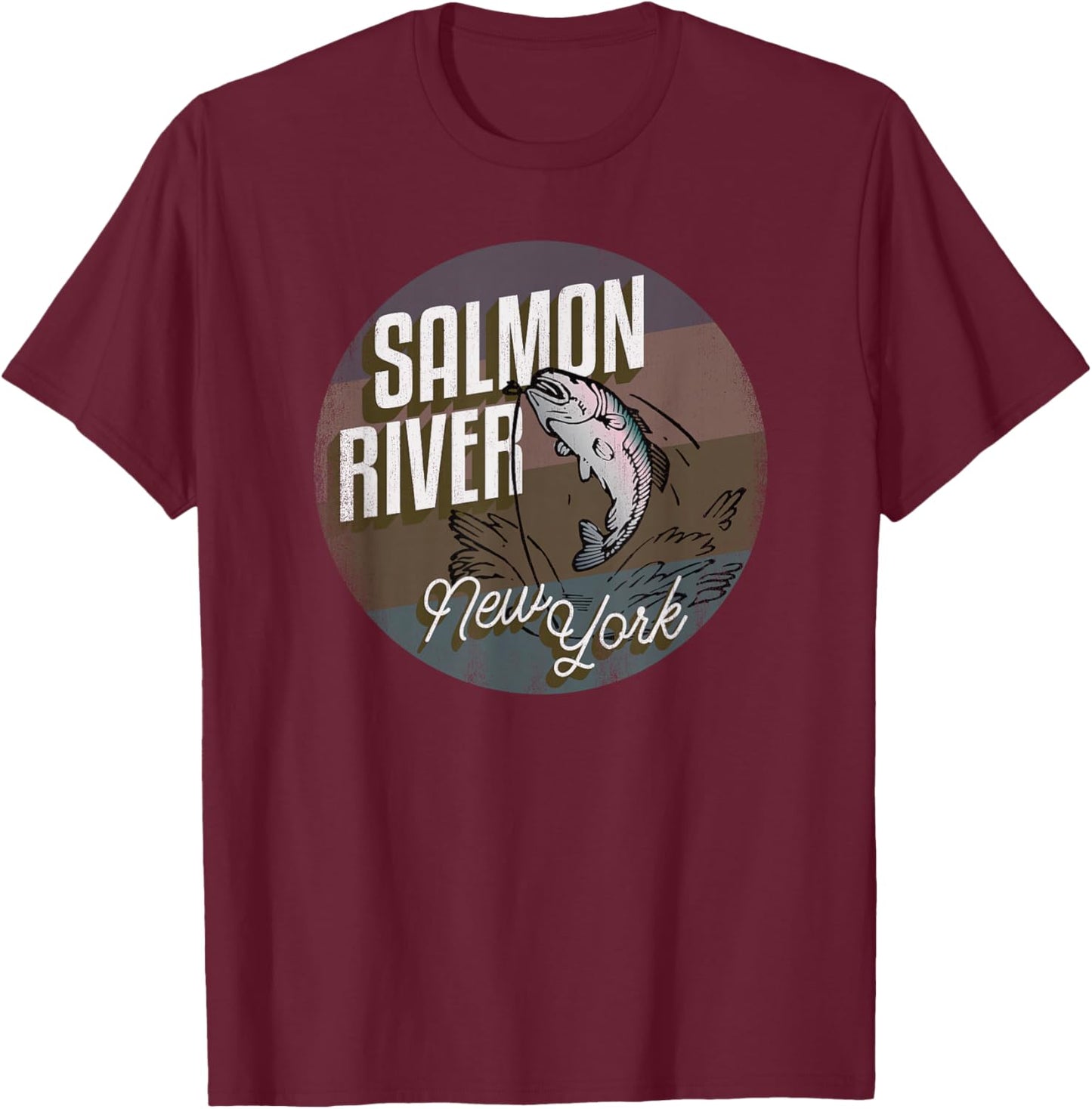 Salmon River NY Souvenir Fishing Vintage Style Salmon T-Shirt - T-Shirt | Maroon