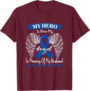 Wear Blue Wife In Memory Of Husband Colon Cancer Awareness T-Shirt - T-Shirt | Maroon