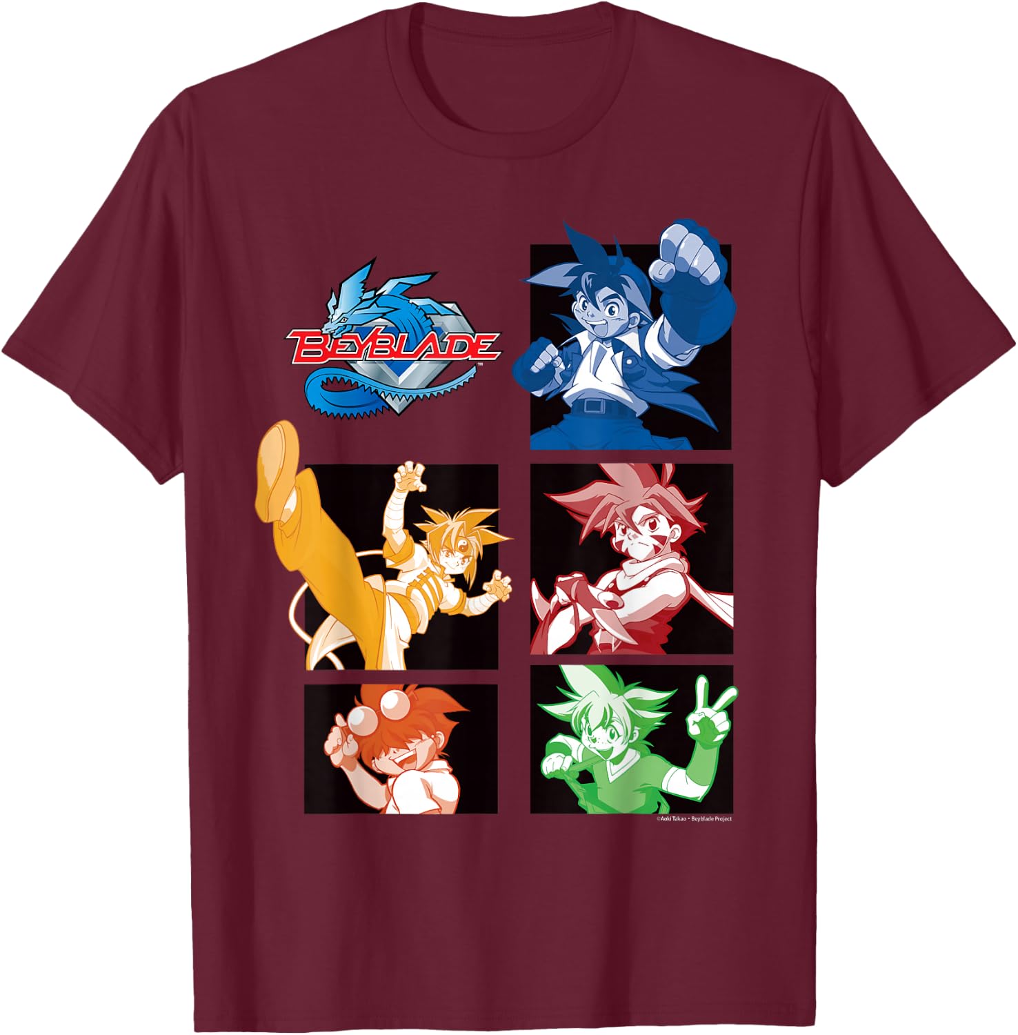 Beyblade GENERATON 1 BLADEBREAKERS Mono Dark T-Shirt - T-Shirt | Maroon