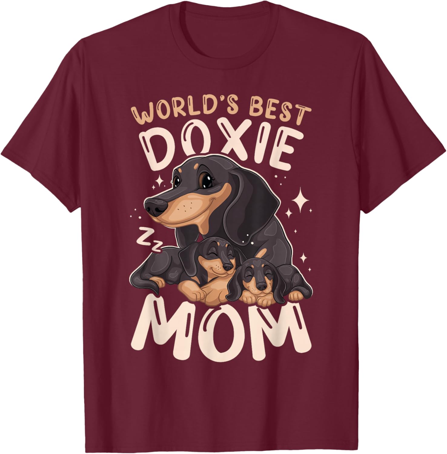 World's Best Doxie Mom, Dachshund with 2 Puppies Mothers Day T-Shirt - T-Shirt | Maroon