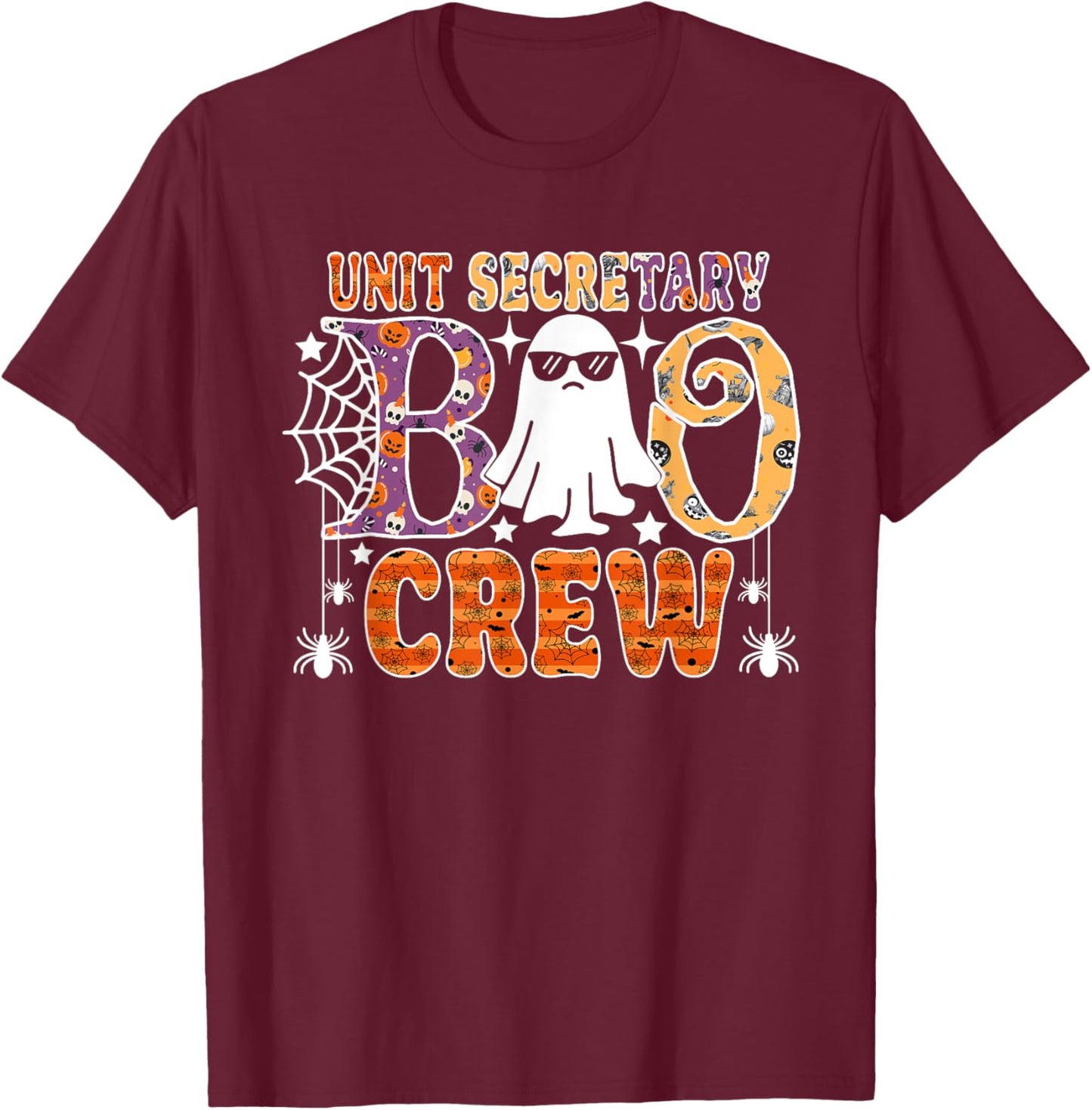 Unit Secretary Boo Crew Funny Ghost Halloween Costume T-Shirt - T-Shirt | Maroon