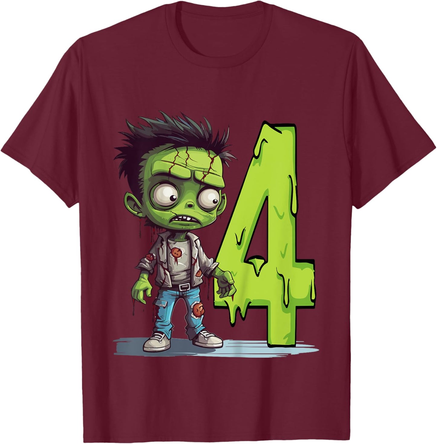 Kids Scary Zombie - four Years - creepy 4th Birthday Halloween T-Shirt - T-Shirt | Maroon