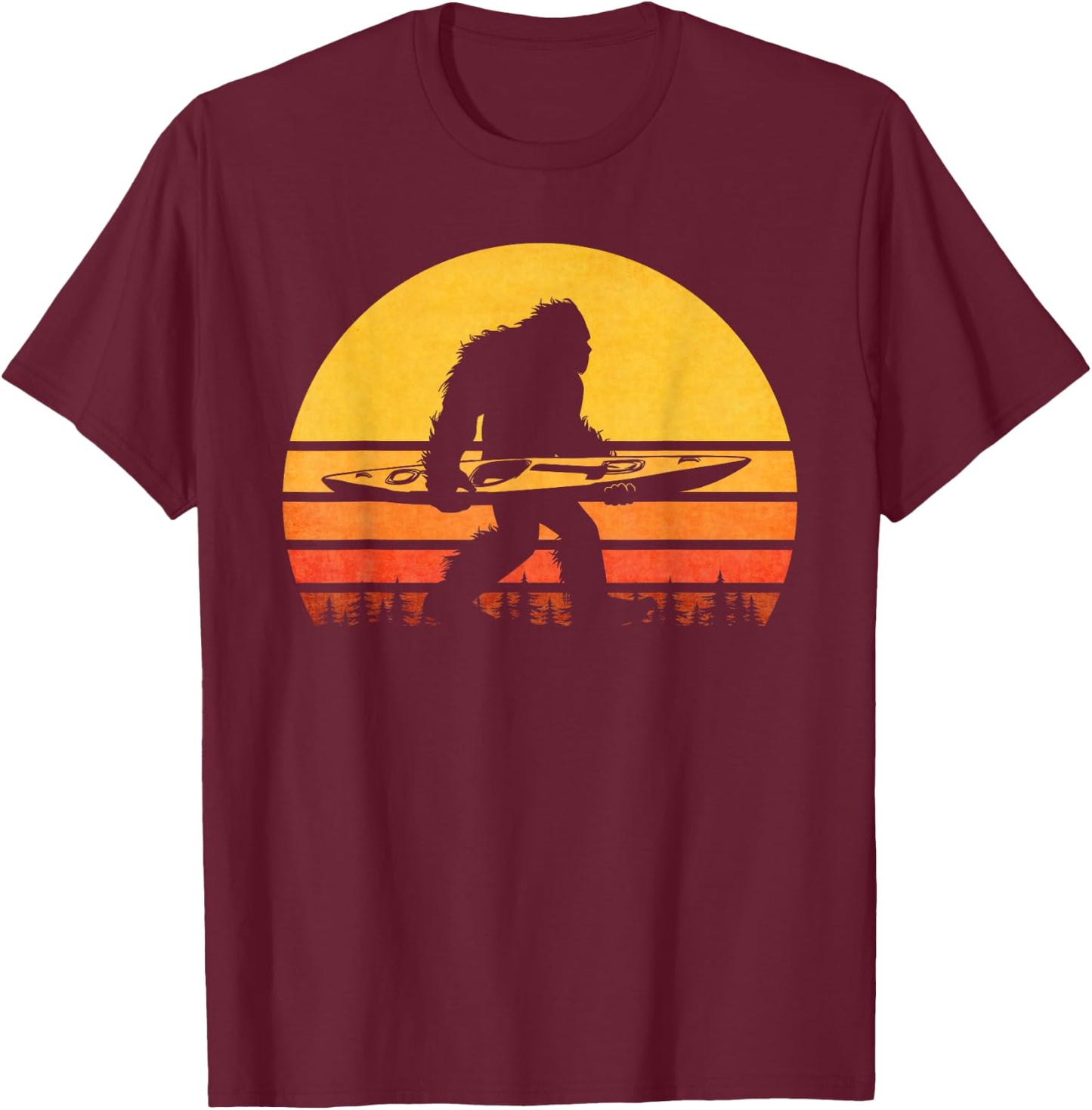Bigfoot Kayak Gift Apparel Retro Classic Black Small Kayaking T-Shirt - T-Shirt | Maroon