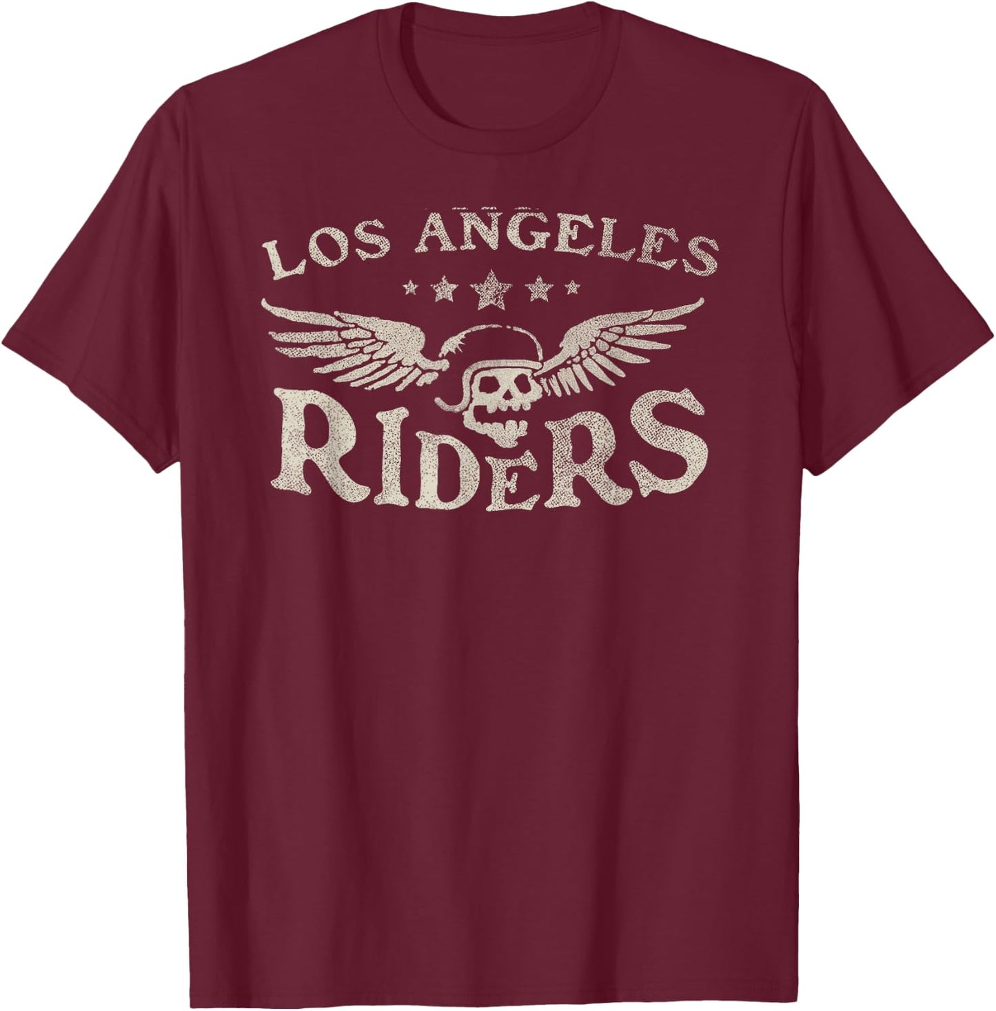 Los Angeles Riders - Motorcycle Skull Wings T-Shirt - T-Shirt | Maroon