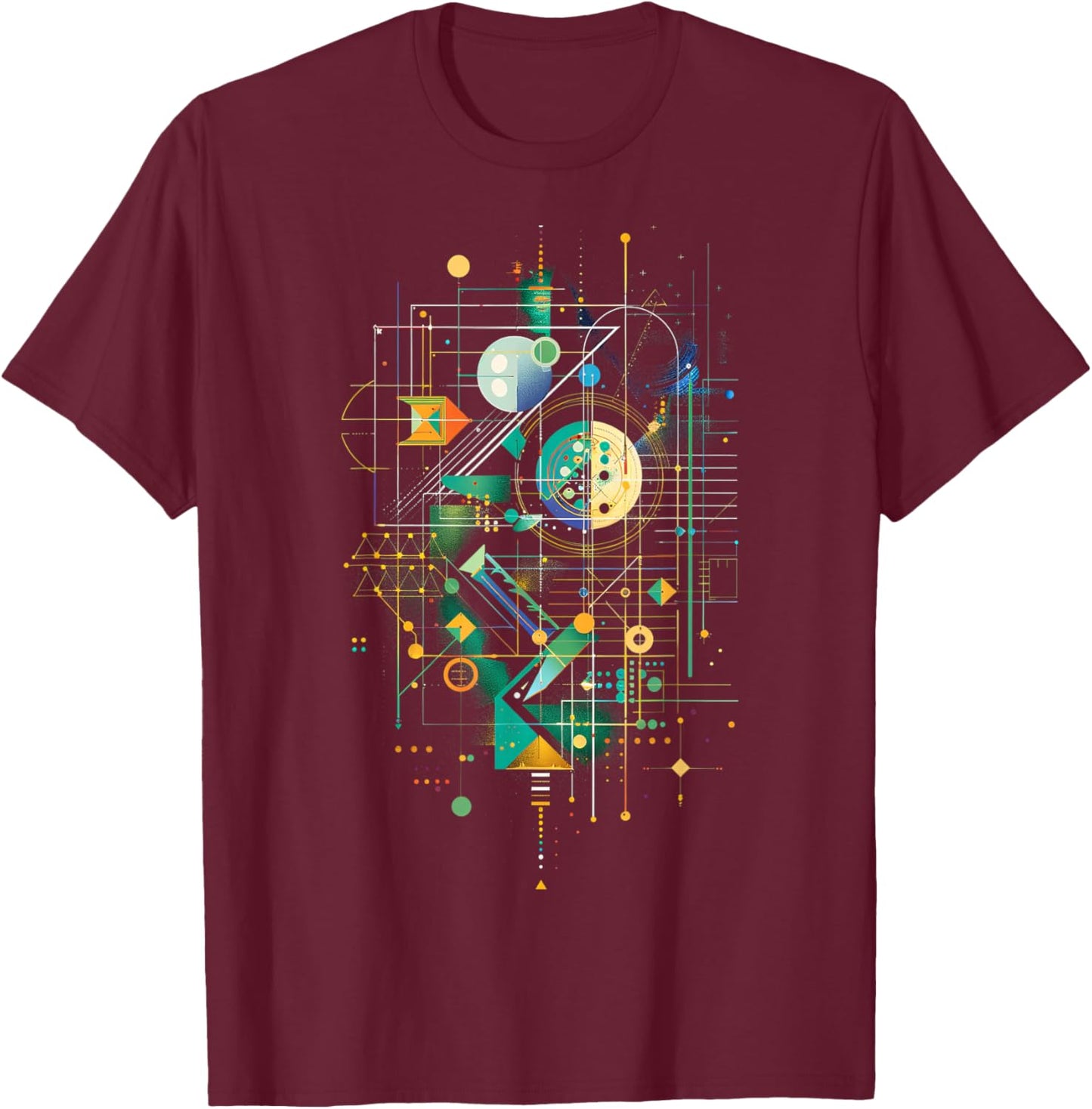 Abstract Geometric Multicolor Cosmic Design T-Shirt - T-Shirt | Maroon