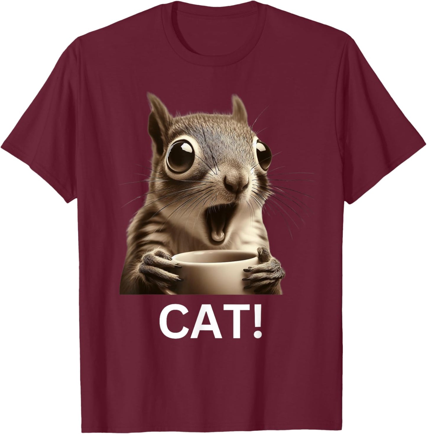 Oh Look Cat Surprised Coffee Squirrel funny humor Men Women Kids T-Shirt - T-Shirt | Maroon