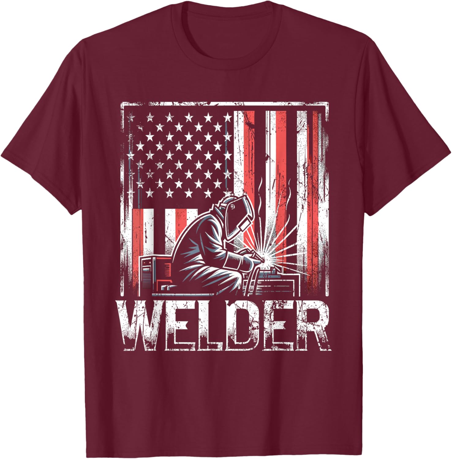 Welder American Flag USA Patriotic Welding Welder T-Shirt - T-Shirt | Maroon