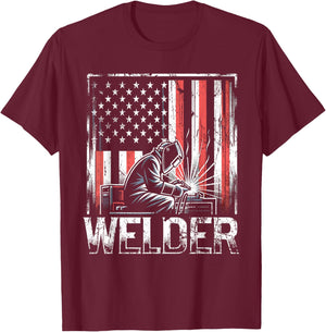 Welder American Flag USA Patriotic Welding Welder T-Shirt - T-Shirt | Maroon