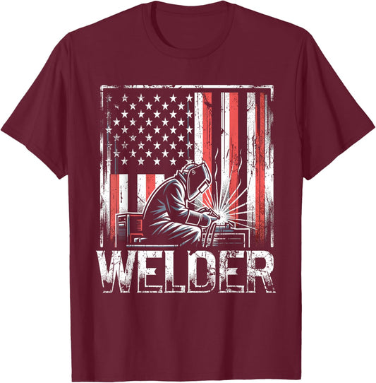 Welder American Flag USA Patriotic Welding Welder T-Shirt - T-Shirt | Maroon