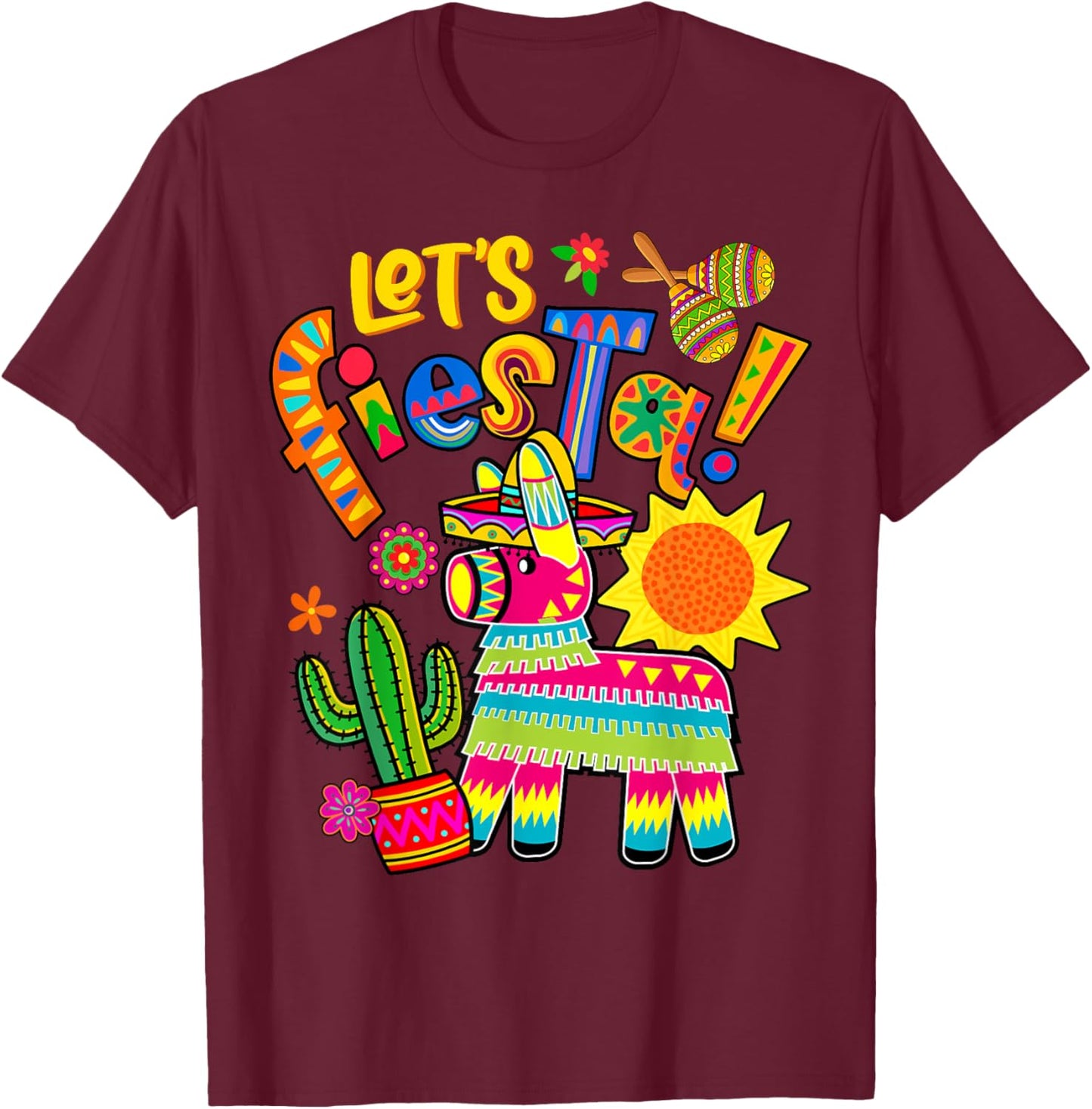 Let's Fiesta Cinco De Mayo Camisa Mexicana Hombre Mexico T-Shirt - T-Shirt | Maroon