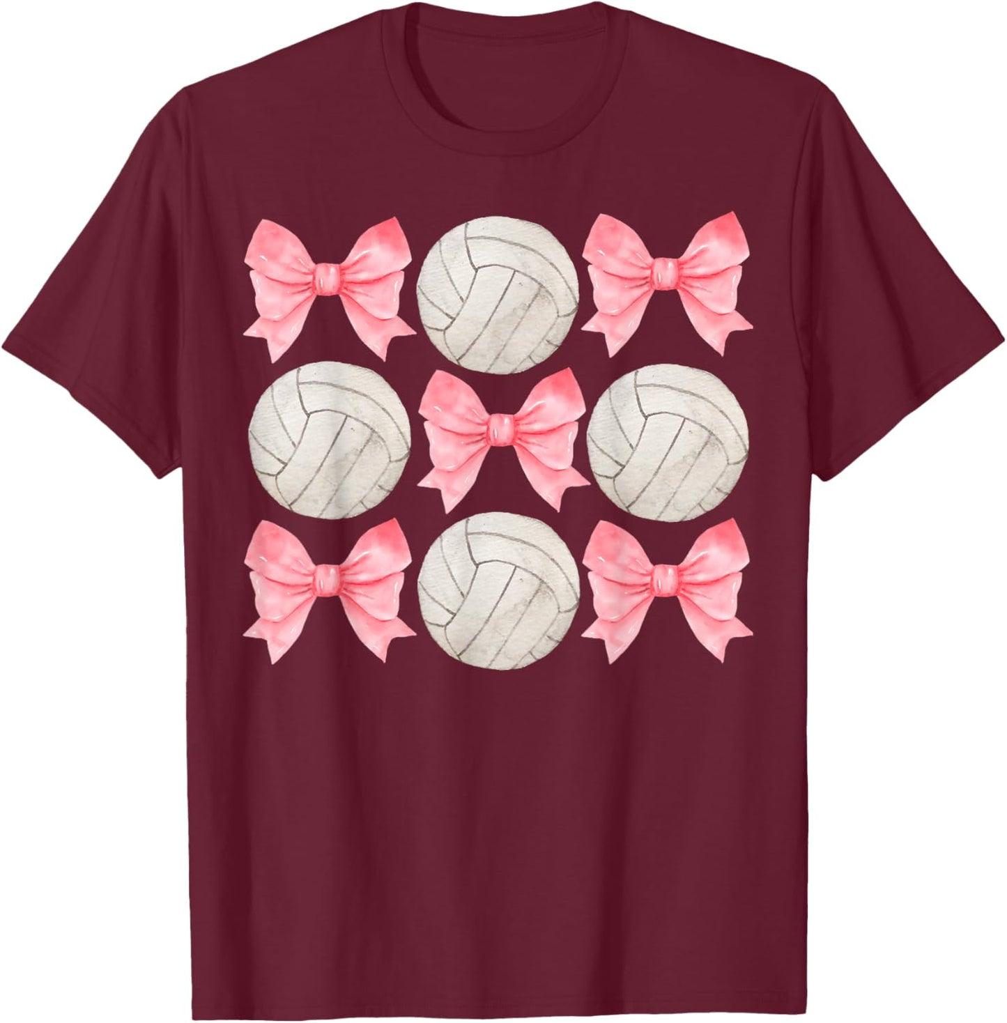 Volleyball Mom Sister Tween Teen Girl Girly Pink Bow Preppy T-Shirt - T-Shirt | Maroon