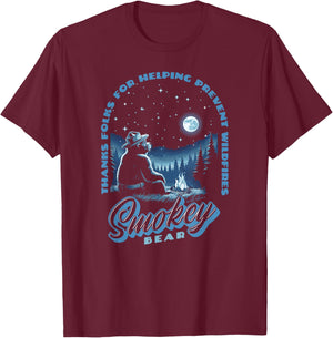 Stargazing Smokey Bear Thanks For Helping Prevent Wildfires T-Shirt - T-Shirt | Maroon