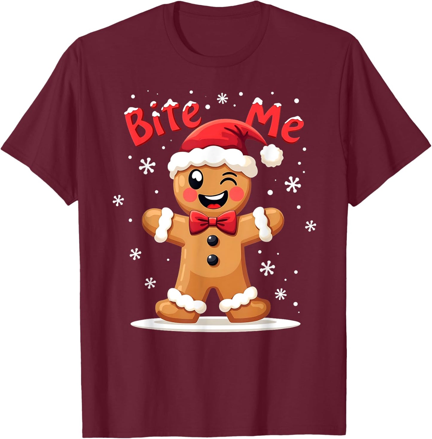 BITE ME Gingerbread Man Funny Sarcastic Christmas T-Shirt - T-Shirt | Maroon