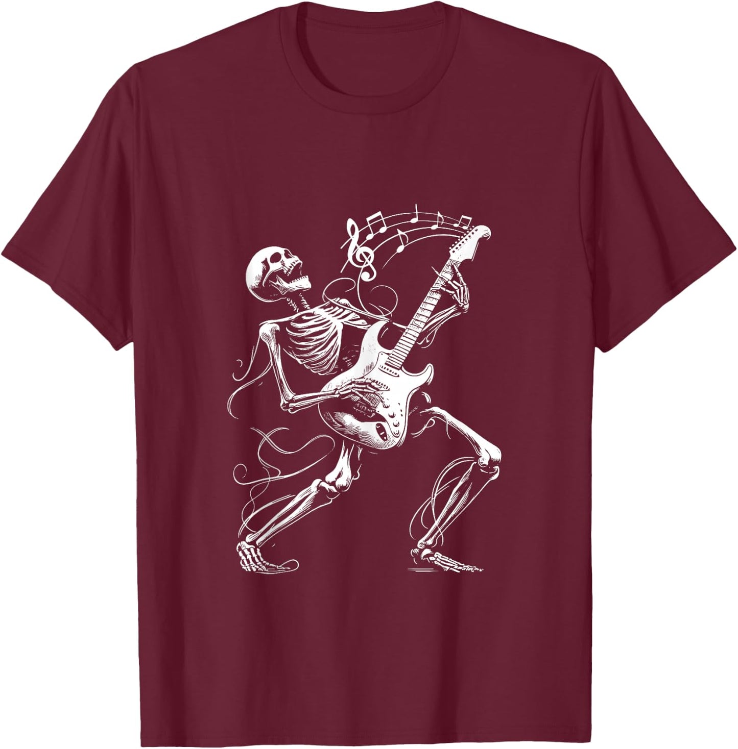 Skeleton Playing Guitar Music Gifts Women Rock Band T-Shirt - T-Shirt | Maroon