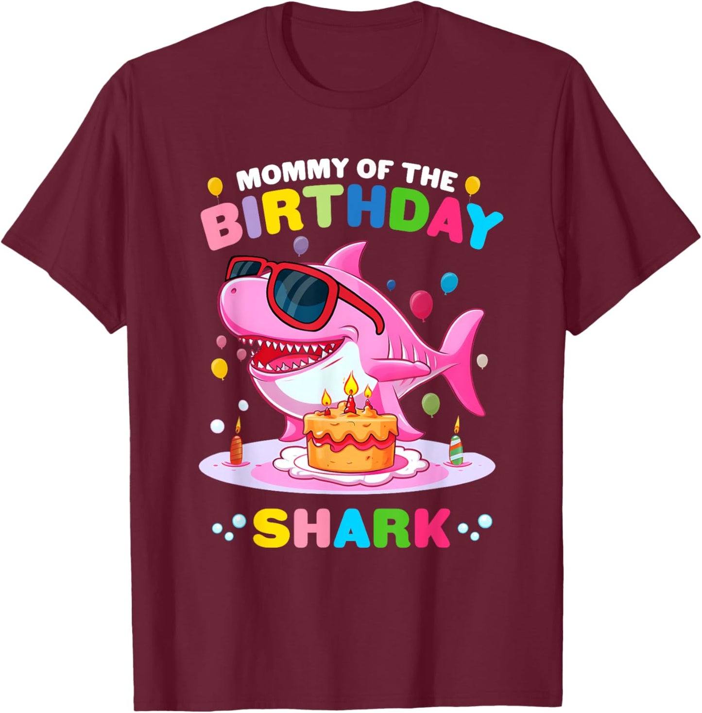 Mommy of the Shark Birthday Mom Matching Family T-Shirt - T-Shirt | Maroon